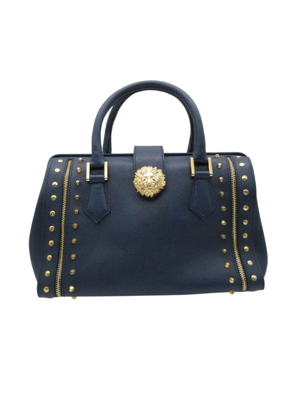 Versace Versus Boston Bag Saffiano Leather Studded Lion Navy